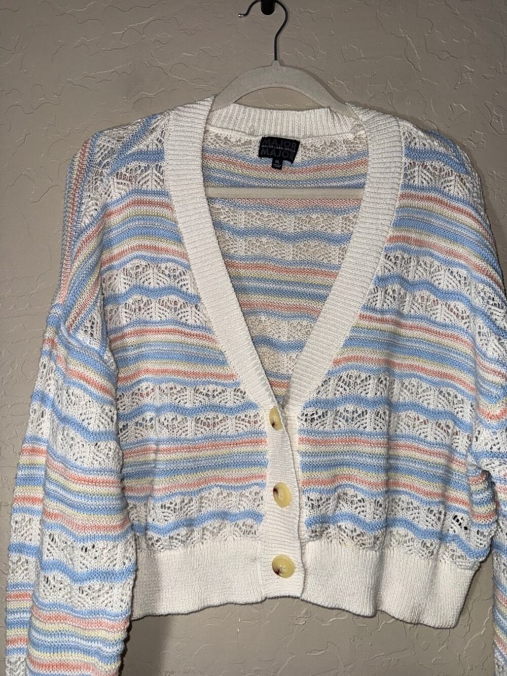 Major label group knit cropped pastel grandma core cottage cardigan sweater XL